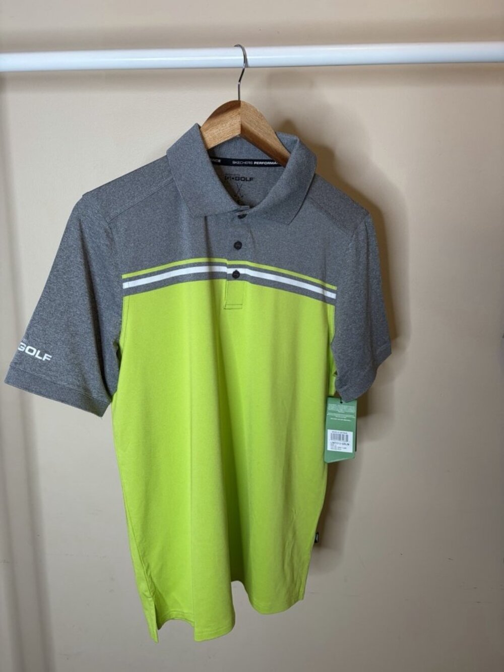 Skechers Go Golf Performance Polo Shirt Mens Gray Green Stripe New Size Small